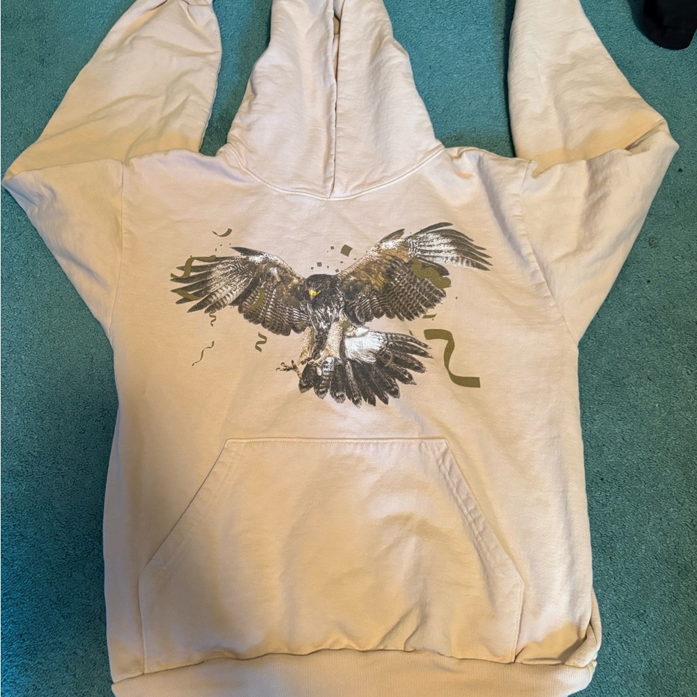 Beige Eagle Graphic Pullover Hoodie
